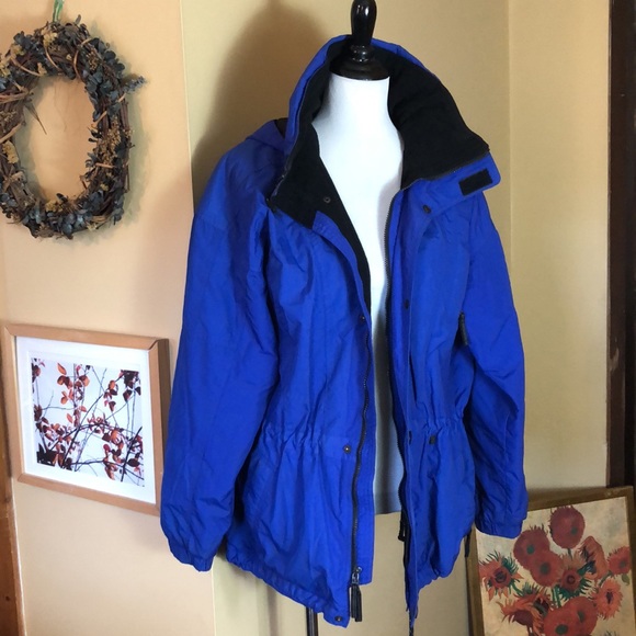 VTG 90s OBERMEYER sz Large SkiWear Snow Hooded Parkas Vivid Blue Fleece Classic - Picture 5 of 16